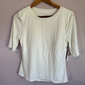 SOMA Body NWT Ribbed Elbow Sleeve Crew Neck Bra Fitted Tee Shirt Size M White
